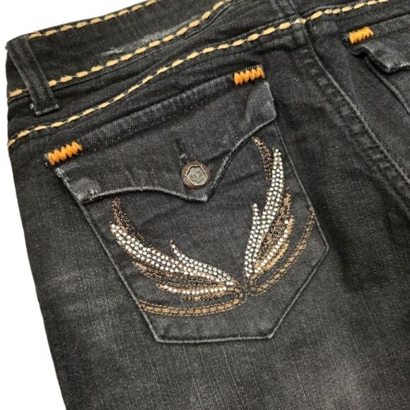 Cello Bling Jeans Women’s 7 Black Straight Leg Embellished Western Denim - Picture 1 of 5